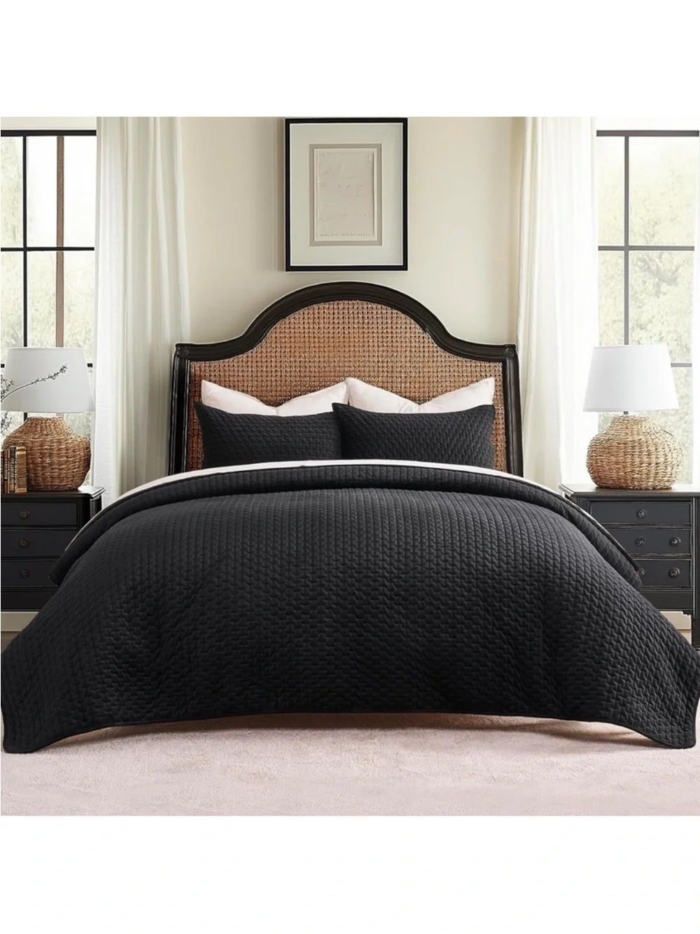 🆕 PB Style Black Velvet Coverlet Sateen KING Bedding Set Diamond Stitch NEW GOTH